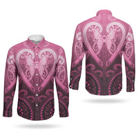 Aotearoa Breast Cancer Couples Matching Long Sleeve Bodycon Dress and Long Sleeve Button Shirt Maori Tribal Pattern LT05 - Polynesian Pride