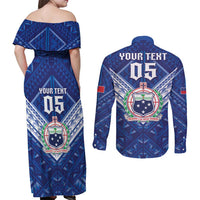 Toa Samoa Rugby Custom Couples Matching Off Shoulder Maxi Dress and Long Sleeve Button Shirt Samoan Pride With Tribal Pattern - Polynesian Pride