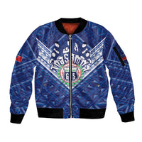 Toa Samoa Rugby Custom Sleeve Zip Bomber Jacket Samoan Pride With Tribal Pattern - Polynesian Pride