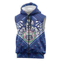 Toa Samoa Rugby Custom Sleeveless Zip Hoodie Samoan Pride With Tribal Pattern LT05 Blue - Polynesian Pride