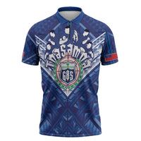 Toa Samoa Rugby Custom Zipper Polo Shirt Samoan Pride With Tribal Pattern LT05 Blue - Polynesian Pride