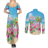 Hawaii Christmas Couples Matching Summer Maxi Dress and Long Sleeve Button Shirt Deck The Palms Holiday Flamingos LT05 - Polynesian Pride