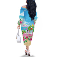 Hawaii Christmas Family Matching Off The Shoulder Long Sleeve Dress and Hawaiian Shirt Deck The Palms Holiday Flamingos