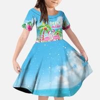 Hawaii Christmas Family Matching Short Sleeve Bodycon Dress and Hawaiian Shirt Deck The Palms Holiday Flamingos