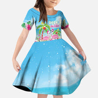 Hawaii Christmas Kid Short Sleeve Dress Deck The Palms Holiday Flamingos