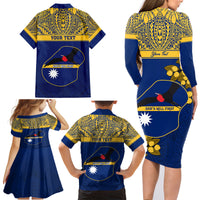 Personalised Repubrikin Naoero Independence Day Family Matching Long Sleeve Bodycon Dress and Hawaiian Shirt Tamanu With Coat Of Arms LT05 - Polynesian Pride