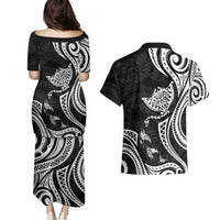 Hawaii Manta Ray Couples Matching Puletasi and Hawaiian Shirt Polynesian Art Tattoo LT05 - Polynesian Pride