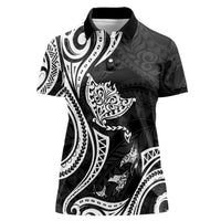 Hawaii Manta Ray Women Polo Shirt Polynesian Art Tattoo LT05 Female Black - Polynesian Pride