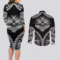 Hawaiian Hawk Couples Matching Long Sleeve Bodycon Dress and Long Sleeve Button Shirt Polynesian Pattern Style LT05 - Polynesian Pride