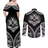 Hawaiian Hawk Couples Matching Off Shoulder Maxi Dress and Long Sleeve Button Shirt Polynesian Pattern Style LT05 - Polynesian Pride