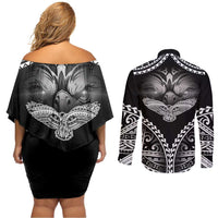 Hawaiian Hawk Couples Matching Off Shoulder Short Dress and Long Sleeve Button Shirt Polynesian Pattern Style LT05 - Polynesian Pride