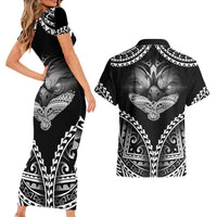 Hawaiian Hawk Couples Matching Short Sleeve Bodycon Dress and Hawaiian Shirt Polynesian Pattern Style LT05 - Polynesian Pride