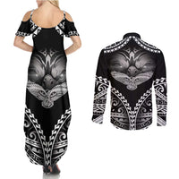 Hawaiian Hawk Couples Matching Summer Maxi Dress and Long Sleeve Button Shirt Polynesian Pattern Style LT05 - Polynesian Pride