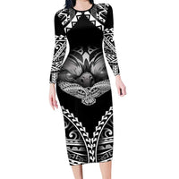 Hawaiian Hawk Family Matching Long Sleeve Bodycon Dress and Hawaiian Shirt Polynesian Pattern Style