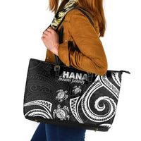 Hawaii Ohana Means Family Leather Tote Bag Sea Turtle Polynesian Style LT05 Black - Polynesian Pride