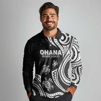Hawaii Ohana Means Family Long Sleeve Polo Shirt Sea Turtle Polynesian Style