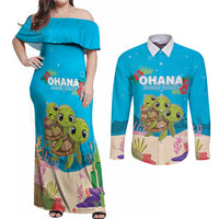 Ohana Hawaii Couples Matching Off Shoulder Maxi Dress and Long Sleeve Button Shirt Kawaii Family Turtle