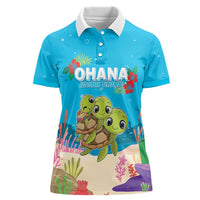 Ohana Hawaii Women Polo Shirt Kawaii Family Turtle LT05 Female Blue - Polynesian Pride