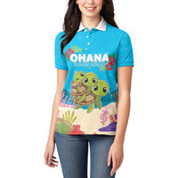 Ohana Hawaii Women Polo Shirt Kawaii Family Turtle LT05 - Polynesian Pride