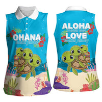 Ohana Hawaii Women Sleeveless Polo Shirt Kawaii Family Turtle