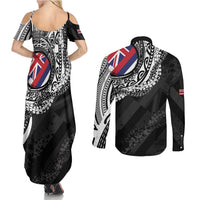 Hawaii King Flag Couples Matching Summer Maxi Dress and Long Sleeve Button Shirt Hawaiian Maile Lei LT05 - Polynesian Pride