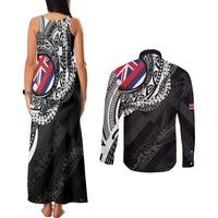 Hawaii King Flag Couples Matching Tank Maxi Dress and Long Sleeve Button Shirt Hawaiian Maile Lei - Polynesian Pride