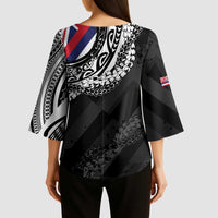 Hawaii King Flag Kimono Sleeve Blouse Hawaiian Maile Lei - Polynesian Pride