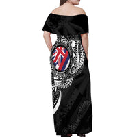 Hawaii King Flag Off Shoulder Maxi Dress Hawaiian Maile Lei - Polynesian Pride