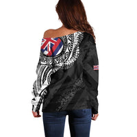 Hawaii King Flag Off Shoulder Sweater Hawaiian Maile Lei - Polynesian Pride
