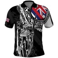 Hawaii King Flag Polo Shirt Hawaiian Maile Lei LT05 Black - Polynesian Pride