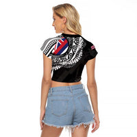 Hawaii King Flag Raglan Cropped T Shirt Hawaiian Maile Lei LT05 - Polynesian Pride