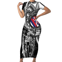 Hawaii King Flag Short Sleeve Bodycon Dress Hawaiian Maile Lei LT05 Long Dress Black - Polynesian Pride