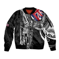 Hawaii King Flag Sleeve Zip Bomber Jacket Hawaiian Maile Lei - Polynesian Pride