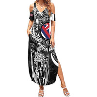 Hawaii King Flag Summer Maxi Dress Hawaiian Maile Lei LT05 Women Black - Polynesian Pride