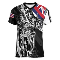 Hawaii King Flag Women V-Neck T-Shirt Hawaiian Maile Lei LT05 Female Black - Polynesian Pride