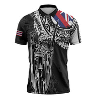 Hawaii King Flag Zipper Polo Shirt Hawaiian Maile Lei LT05 Black - Polynesian Pride