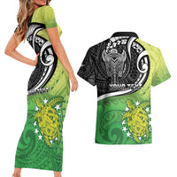 Custom New Zealand Cook Islands Couples Matching Short Sleeve Bodycon Dress and Hawaiian Shirt Maori Tiki With Circle Stars Turtle - Polynesian Pride