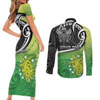 Custom New Zealand Cook Islands Couples Matching Short Sleeve Bodycon Dress and Long Sleeve Button Shirt Maori Tiki With Circle Stars Turtle - Polynesian Pride