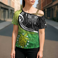 Personalised New Zealand Cook Islands Cross Shoulder Shirt Maori Tiki With Circle Stars Turtle LT05 - Polynesian Pride