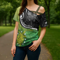 Personalised New Zealand Cook Islands Cross Shoulder Shirt Maori Tiki With Circle Stars Turtle LT05 - Polynesian Pride