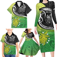 Custom New Zealand Cook Islands Family Matching Long Sleeve Bodycon Dress and Hawaiian Shirt Maori Tiki With Circle Stars Turtle - Polynesian Pride