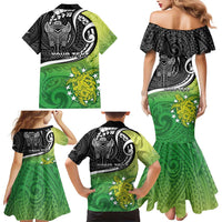 Custom New Zealand Cook Islands Family Matching Mermaid Dress and Hawaiian Shirt Maori Tiki With Circle Stars Turtle - Polynesian Pride