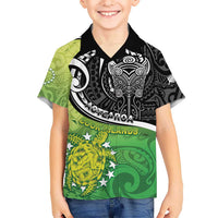 Custom New Zealand Cook Islands Family Matching Off Shoulder Maxi Dress and Hawaiian Shirt Maori Tiki With Circle Stars Turtle - Polynesian Pride