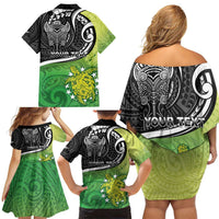 Custom New Zealand Cook Islands Family Matching Off Shoulder Short Dress and Hawaiian Shirt Maori Tiki With Circle Stars Turtle - Polynesian Pride