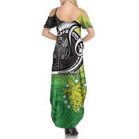Custom New Zealand Cook Islands Family Matching Summer Maxi Dress and Hawaiian Shirt Maori Tiki With Circle Stars Turtle - Polynesian Pride