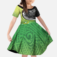 Personalised New Zealand Cook Islands Kid Short Sleeve Dress Maori Tiki With Circle Stars Turtle LT05 KID Multicolor - Polynesian Pride