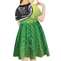Custom New Zealand Cook Islands Kid Short Sleeve Dress Maori Tiki With Circle Stars Turtle - Polynesian Pride