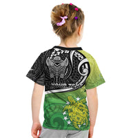Custom New Zealand Cook Islands Kid T Shirt Maori Tiki With Circle Stars Turtle - Polynesian Pride