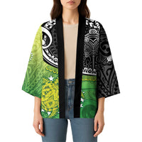 Custom New Zealand Cook Islands Kimono Maori Tiki With Circle Stars Turtle - Polynesian Pride
