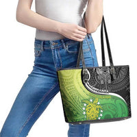 New Zealand Cook Islands Leather Tote Bag Maori Tiki With Circle Stars Turtle - Polynesian Pride